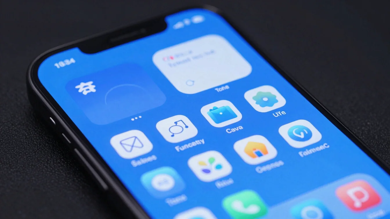 Close up of futuristic smartphone display with crisp blue UI elements, macro studio shot